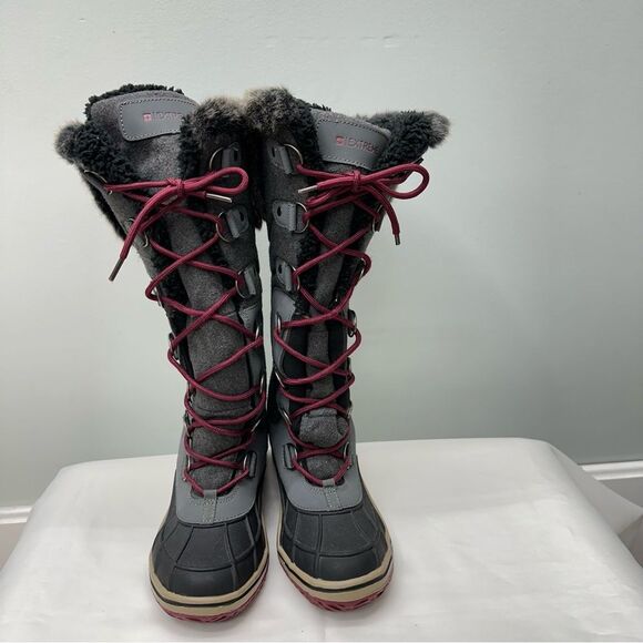 Lace up tall winter boots black grey maroon women's 7 frozen isogrip - Picture 2 of 7